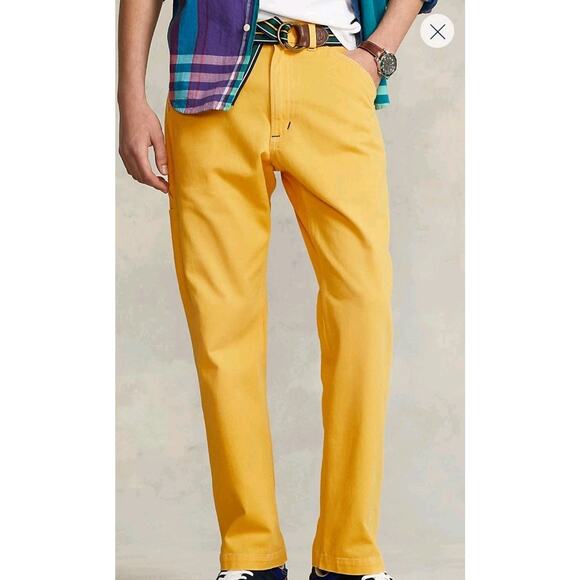 Ralph Lauren Polo Sport Yellow Carpenter Jeans Men 34 Relaxed Straight Fit New - Picture 5 of 16